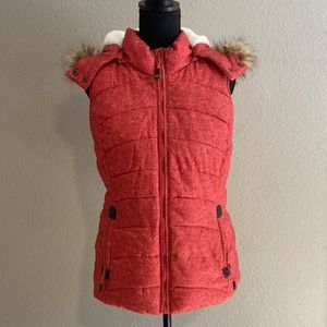 Ladies Coral Puff Hooded Full Zip Faux Fur Vest